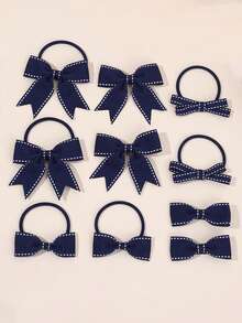 Juego de 10 piezas de pinzas para el cabello y diadema estilo preppy, accesorios para el cabello azul marino para fiesta escolar primer día, accesorios para niñas regreso a clases - Azul Marino - View 2