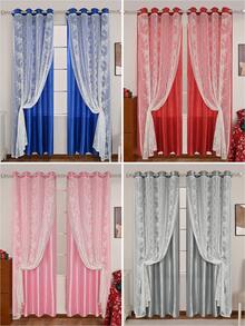1 pieza Cortina de encaje transparente de doble capa de unicolor, 100% poliéster con diseño de anillos superiores, que filtra la luz y ofrece privacidad, adecuada para dormitorio, sala de estar, balcón y otras habitaciones - Multicolor - Ver 3