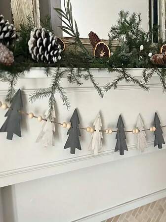 1PC Christmas Festival Decorative Wreath Pendants, A Wreath Of 12 Trees And Wooden Beads, Winter Decor, Christmas Decor, Holiday Decor, Fireplace Decor Wooden Wreaths, Living Room And Bedroom Room Decor, Christmas Tree Decor, Christmas Gifts Christmas Decorations Christmas Decorations Home Christmas Gifts Christmas Decor