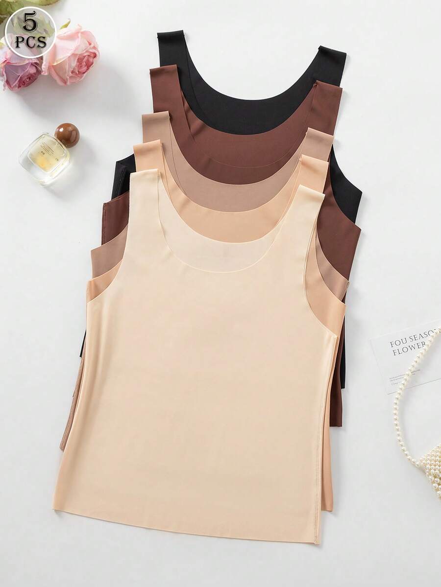 5 Packs True Seamless Vests - Multi Color Ultra-Soft Round Neck Edge-Free Basics