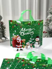 25/50pcs Christmas Handheld Gift Packaging Bag, Christmas Holiday Gift Packages, Hand-Held Bags, Plastic Packaging, Christmas Green Cute Santa Claus Snowman Pattern Gift Packaging Handheld Bag, Merry Christmas Gift Bag, Festive Christmas Eve Souvenirs, Green Plastic Christmas Gift Bags, Holiday Tote Bags, Suitable For Gifts, Shopping, And Party Favors, Perfect For Christmas, New Year, And Other Festive Occasions, 2026 New Year Gift