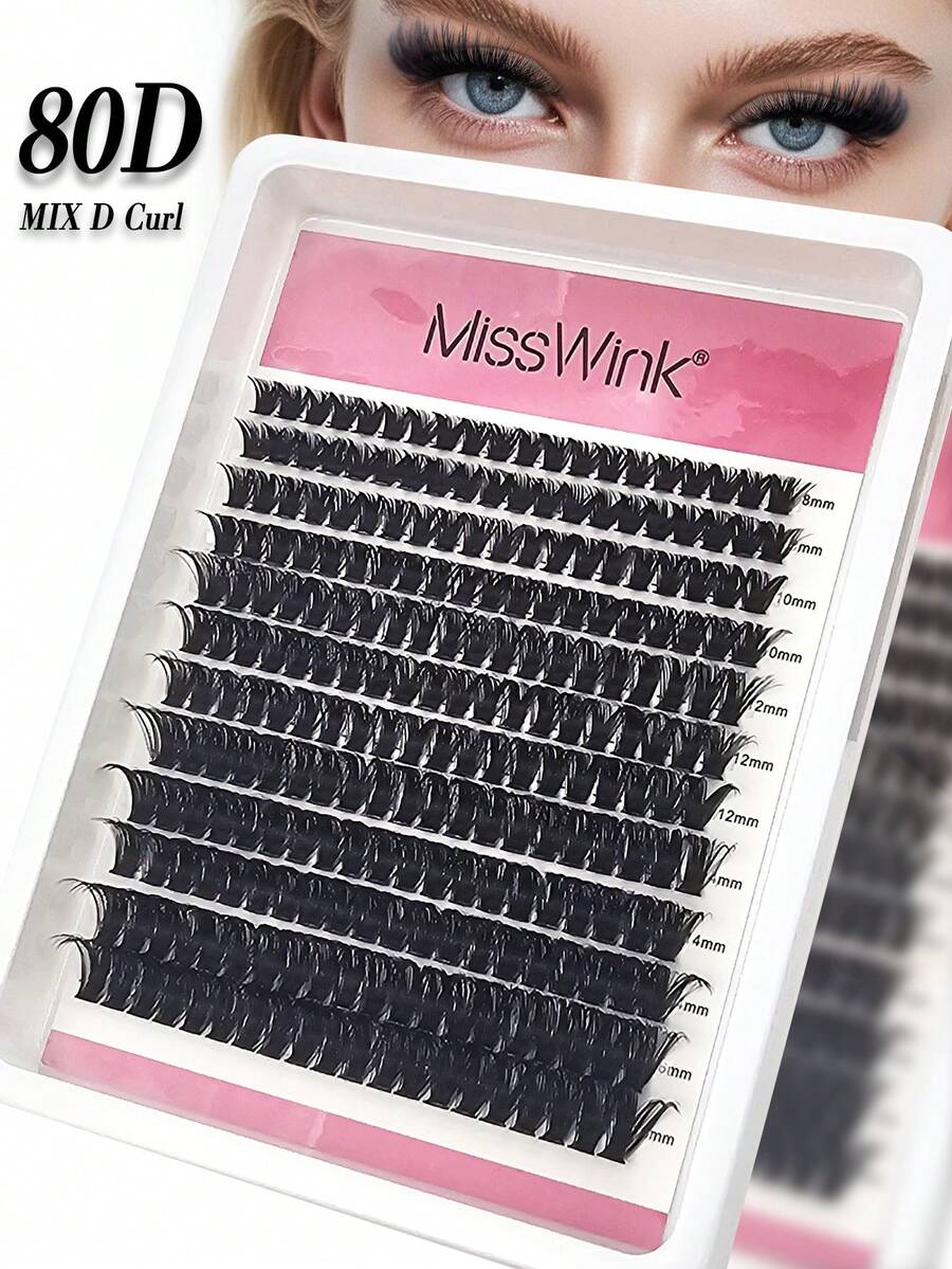 Mi giả Miss Wink 80D cong mềm tự nhiên, độ dày 8-16mm, độ cong D 0.07mm, 12 hàng, 240 miếng, từng cụm 3D ôm sát, thích hợp cho trang điểm hàng ngày, nhẹ và tiện dụng, phù hợp cho sinh hoạt thường ngày, tiệc tùng và nhiều dịp khác nhau. - màu đen - Xem 1