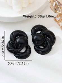 1 Pair Exaggerated High-End Metallic Texture Large Geometric Pattern Pendant Earrings, Suitable For Women's Daily Wear - Black - View 5