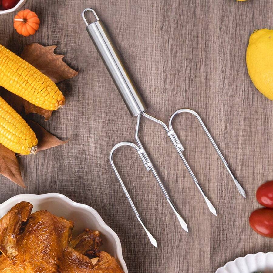 Herramienta para asar al aire libre firmada por Laurel, tenedores de acero inoxidable para levantar carne (juego de 2), color plateado