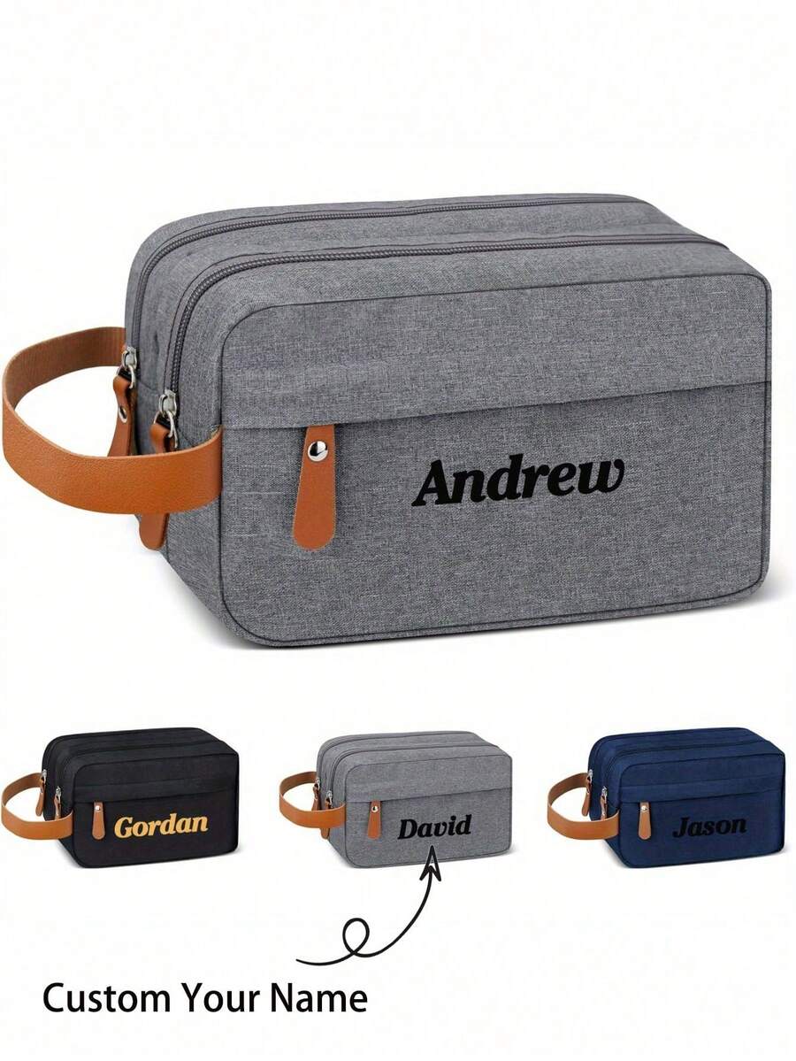 1 pieza Bolsa de aseo de viaje personalizada para hombres, bolsa de aseo de negocios de nailon personalizable para hombres, bolsa de maquillaje de viaje, organizador de maletín de gran capacidad, grande, liviano, plegable con asas naranjas - Multicolor - Ver 1