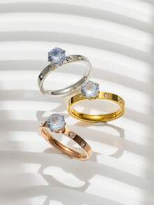 1pc 18K Gold Plated Shiny Square Diamond Ring, Stainless Steel Waterproof & Fade-Resistant, Suitable For Daily Wear, Parties, Mother's Day Gift