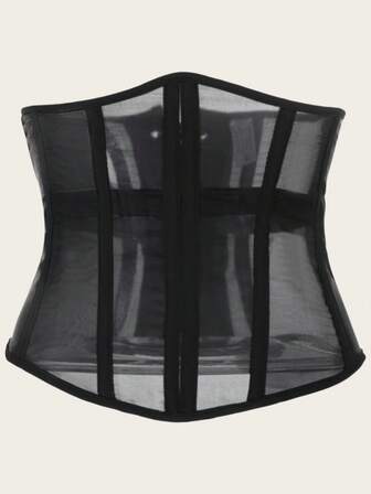 1 件女士薄网眼紧身胸衣，网眼透气腰带，适合万圣节、派对