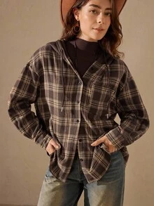 Wildy 棕色梭织连帽衬衫、长袖上衣 - 棕色 - 查看 4