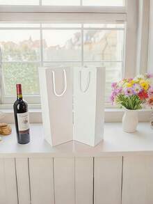 1/4pcs Gift Bag, Wine Packaging Bag, Party Paper Bag With Rope Handle & Thick Cardboard Bottom, Fits 1 Bottle Of Red Wine/Wine, Suitable For Packaging Red Wine, Champagne, Whiskey, Vodka, For Christmas, Halloween, Thanksgiving, Birthday Party, New Year - Multicolor - View 5
