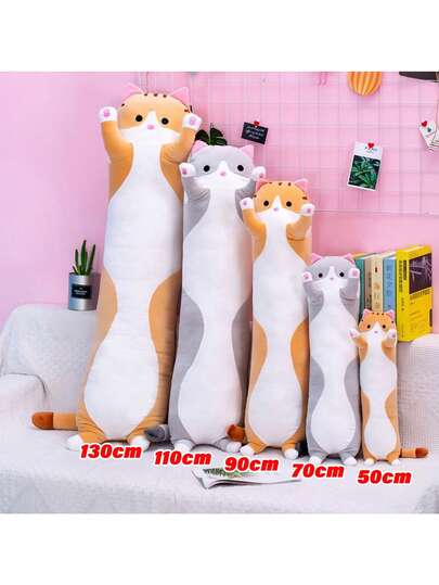 Boneka Kucing Plush Panjang Molutian 2 Ukuran (50/70cm), Boneka Kucing Hewan Lucu Kreatif Panjang Lembut, Bantal Istirahat Tidur Kantor, Hadiah Boneka Isi, Hadiah Ulang Tahun Anak, Hadiah Natal, Hadiah untuk Anak Perempuan