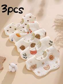 6-Layer Floral Print Saliva-Absorbent Baby Bibs, Infants Pure Cotton Burp Cloths, Newborn Anti-Spitting Drool Bibs