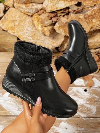 New Plus Size Mother Shoes Autumn/Winter Plush Ankle Boots, Wedge Heel Comfortable Warm Anti-Slip Boots