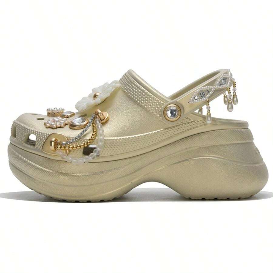 Crocs 2026新款女士拖鞋/凉鞋  骨白色 闪亮珍珠花朵 休闲舒适一脚蹬鞋 211519-2Y2 - 骨白色 - 查看 1