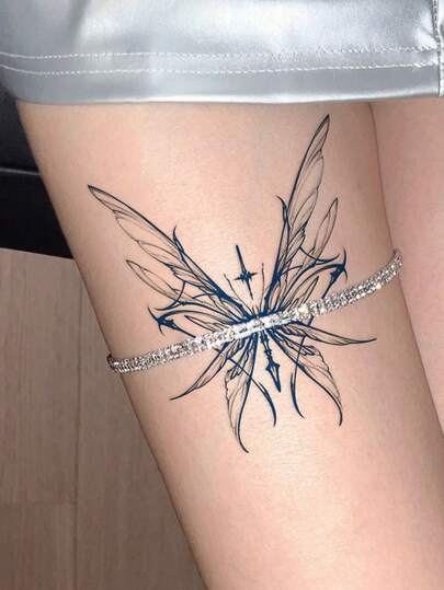 CAT QUEEN ART Adesivo tatuaggio realistico a forma di ala di farfalla, di stile Y2K, cristallino e sognante, semi-permanente, a base di succhi di erbe, impermeabile per 1-2 settimane, senza sbiadimento né riflessi, adatto per petto, vita, addome, coscia, spalla, collo e clavicola