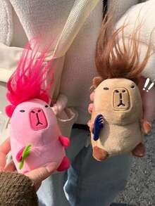 1pc/2pcs 4.3 Inch Plush Capybara Keychain, Brown/Pink Cute Fluffy Doll Pendant, Fun Accessory, Children Gift - Multicolor - View 4
