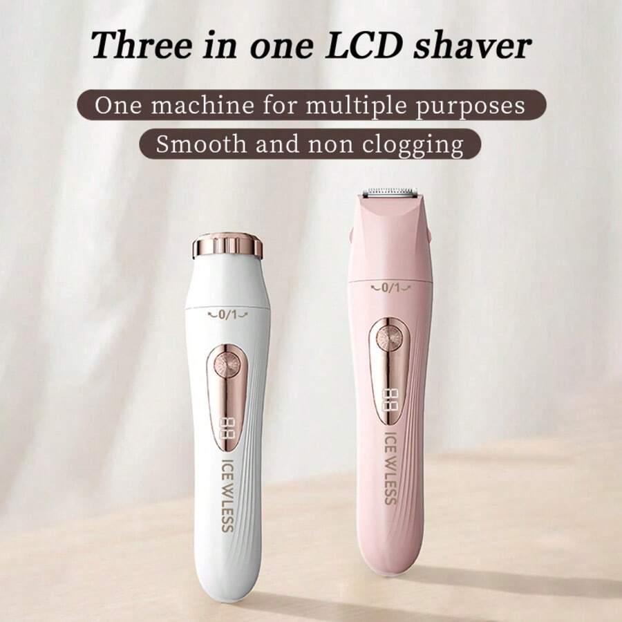 1pc Multifunctional Shaver, 3-In-1 Ladies' Shaver, USB Rechargeable, Smart LCD Display, Home Underarm Epilator, Ladies' Home Eyebrow & Nose Hair Trimmer, Battery Capacity: 150mAh