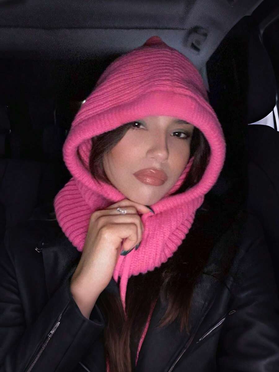 1件女士抽绳仿领拉法帽，户外滑雪保暖针织面颈防护连帽斗篷，适合冬季防寒，颜色和款式随机发货，圣诞礼物