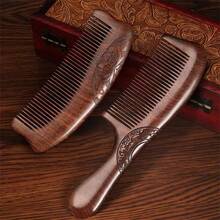 1 件宽齿梳红檀木梳防静电梳长发按摩木梳非常适合卷发、直发、长发 - 彩色 - 查看 3