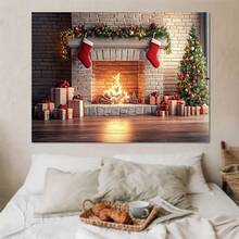 2 pièces 1 pièce Cheminée décorée de Noël, conception générée par IA, convient pour la décoration de la maison, de la fête, de l'événement, de la maison moderne, toile de fond pour la photographie