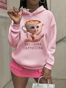 1pc Tween Girl Casual Printed Pullover Sweatshirt, Warm Thermal Lined, Long Sleeve, Autumn/Winter Student Youth Clothing - Fun And Colorful Sweatshirt To Inspire Imagination In Every Child - Pink - View 7