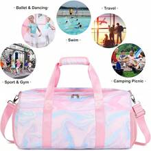 Dafelile Bolsa de lona deportiva para niñas, bolsa de baile para adolescentes, bolsa de viaje para llevar a cabo el fin de semana para pasar la noche, bolsa de gimnasio, bolsa de ballet de viaje con - Mármol rosa - Ver 6