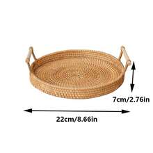1 giỏ đựng trái cây/giỏ đựng bánh mì đan thủ công có quai xách, khay phẳng, giỏ đựng trái cây đan thủ công, giỏ đựng bánh mì kiểu Nhật, giỏ hấp, giỏ đựng đồ phòng khách, khay trưng bày - Màu gỗ - Xem 12