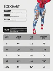 Women's High Waisted Tight Fitting Ripped Denim Pants, Long Stretch Pencil Jeans - 灰色 - 查看 6