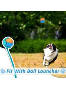 1个 - 吱吱作响的狗狗球 - 高弹TPR橡胶玩具，适合互动玩耍，缓解出牙不适，2.5英寸，鲜艳色彩（黄、蓝、红、紫、绿） - 可搭配发射器进行趣味训练、捡球游戏和泳池游戏 - 活力狗狗球 - 发射器