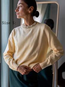 GIGOGOU Fashion Beading Women Autumn Winter Warm Sweater Casual Basic Long Sleeves Knit Top Fall Clothes Chic - Yellow - View 4