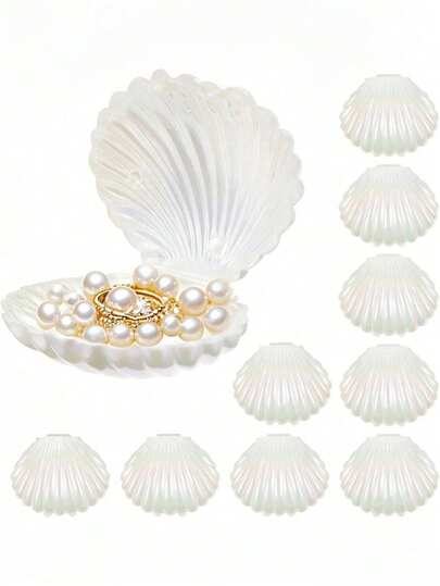 1-5pcs Seashell Jewelry Storage Box, Mermaid Theme Mini Seashell Box, Plastic Mini Seashell Necklace Box, Suitable As Gift, Ocean Theme Birthday Party Jewelry Organizer, Mother's Day/Graduation Gift, Mini Jewelry Tray, Travel Essential, Women's Day Gift, Suitable For Beach Vacation, Bathroom, Bedroom
