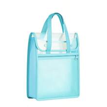Large Capacity Student PP Twill Handbag, Portable Tote Bag With Mesh Double Layer Transparent School Supplies Bag