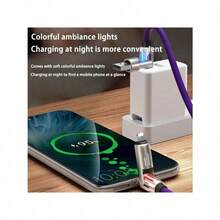 1pc  4-In-1 USB Charging Cable, 6.6ft, LED Light Indicators, Fast Charge Compatible, USB-A/Type-C/Lightning Connectors Compatible With IPhone 16, 16 Pro Max, 15, 15 Plus, 15 Pro, 15 Pro Max,Compatible With Redmi, Compatible With OnePlus Type C, Charger