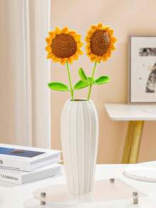 3 pièces Tournesol tricoté artificiel crocheté avec tige, décoration de bouquet de tournesols fait main, décoration de table, cadeau