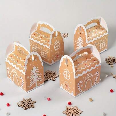 5pcs Festive Christmas Gift Boxes With Colorful Printed Designs - Durable Paper Folding Party Favor Containers For Holiday Celebrations, Candy & Candy Packaging, Christmas Gift Boxes, Candyland Theme