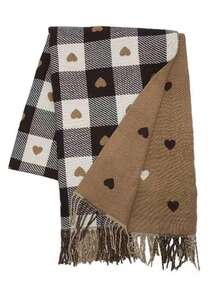 1-Piece Women's Vintage Plaid Heart-Shaped Scarf Set - Thick And Warm, With Contrasting Black And Brown Colors. A Versatile And Fashionable Neck Scarf Perfect For Daily Commuting, The Office, And Social Gatherings. A Must-Have Autumn And Winter Accessory And A Scarf.