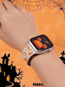 Halloween Pumpkin & Bat Carving Patterns Strap Compatible With Apple Watch Band Ultra SE/10/9/8/7/6/5/4/3/2/1 Perfect Gift For Women Skin-Friendly Silicone Replacement Watch Band Compatible With Iwatch Ultra 38mm 40mm 41mm 45mm 44mm 42mm 46mm 49mm (Watch Not Included)