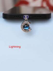 Mặt dây chuyền điện thoại chống bụi đính đá lấp lánh hình hành tinh xanh, mặt trăng và ngôi sao, phụ kiện trang trí, phù hợp với cổng Type-C, quà tặng trang trí mặt dây chuyền chống bụi - Nhiều màu - Xem 8