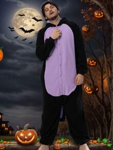 Adult Men's Cat Cartoon One-Piece Pajamas Autumn And Winter Thickened Animal One-Piece Pajamas Hooded Warm Home Clothes Halloween Costume Christmas Role Play Party Costume - 黑色 - 查看 4