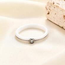 6mm White/Black Ceramic Rings Plus Cubic Zirconia For Women Comfort Fit Engagement Wedding Band Size 5-122025 - 4mm Line White+Silver - View 2