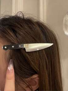 1/2/4 chiếc kẹp tóc giả hình dao phong cách đường phố Gothic dành cho nữ, kẹp tóc mái lệch, phụ kiện trang trí tóc, đạo cụ chụp ảnh, phụ kiện đội đầu. - màu đen - Xem 7