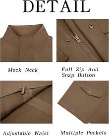 Mens Military Jacket Full Zip And Button  Field Jacket Multi Pocket Cargo Outdoor Coathalloween - 卡其色 - 查看 6