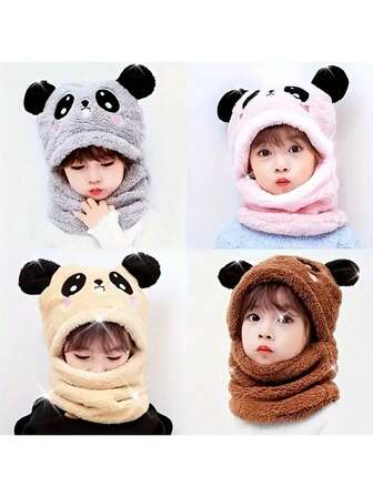 Conjunto de 3/1 pieza de gorro y guantes, a prueba de viento, a prueba de frío, con gorro de peluche con forma de panda y guantes de punto gruesos y cálidos.