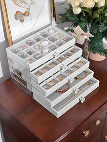1pc, 7 Compartments 5 Layers Velvet Jewelry Box Drawer-Style Jewelry Box Ring Box Earring Storage Box Drawer-Style Jewelry Storage Box,3 Layers Clear Plastic & Velvet Drawers Jewelry Storage Box