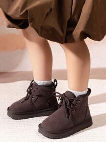 2025年冬季新款仿皮系带厚底保暖雪地靴 - 咖啡棕 - 查看 6