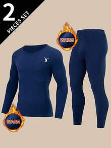 2pcs Men's Long Sleeve T-Shirt + Pants Set, Warm Casual Base Layer Thermal Top And Bottom For Autumn/Winter