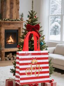 25pcs Christmas Gift Bags - Red & Black Plaid Non-Woven Tote Bags, Christmas Element Printed Decorative Non-Woven Fabric Gift Bags, Reindeer Bell And Stocking Design, Suitable For Party Favors And Holiday Gifts, Christmas Decorations