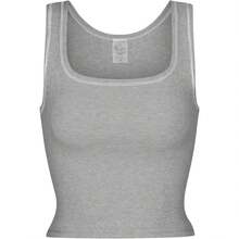 Women Rib Tank Top Padded Workout Top Square Neck Crop Tank Fitted Basic Cami Tops - Heather Grey - View 2