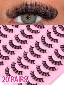 20 对全条睫毛 D 卷假睫毛蓬松仿貂毛睫毛适合日常派对约会婚礼化妆使用 - 黑色 - 查看 1