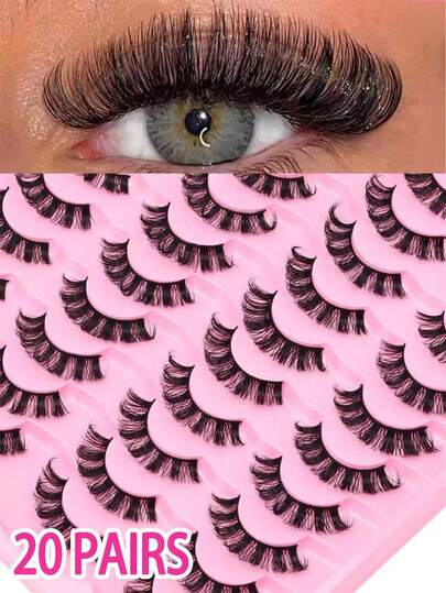 20 对全条睫毛 D 卷假睫毛蓬松仿貂毛睫毛适合日常派对约会婚礼化妆使用
