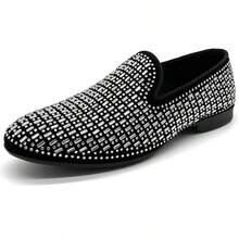 Men's Pointed Toe Rivet Dress Shoes Glitter Modern Metallic Slip On Loafers Plus Size-20256688 - Silver - View 1